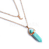 Synthetic Turquoise Double Terminated Pointed Bullet & Moon Alloy Pendant Double Layer Necklaces for Women WGAD714-04-1