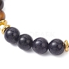 Round Natural Tiger Eye & Synthetic Blue Goldstone Beaded Bracelets for Women BJEW-JB12239-01-3
