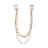 304 Stainless Steel Pave Clear Cubic Zirconia & ABS Pearl Rectangle Hanging Chain Brooch JEWB-S021-03G-2