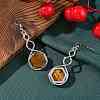 Hexagon Natural Tiger Eye Dangle Earrings EJEW-K298-01P-12-2