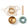 Tibetan Brass Singing Bowl & Wood Striker & Random Color Cloth Mat Set RELI-PW0004-01D-1