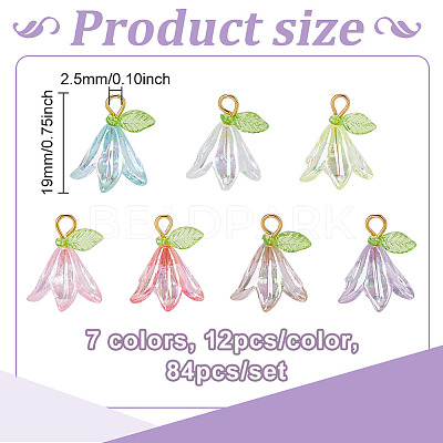 84Pcs 7 Colors Transparent Acrylic & ABS Plastic Pearl Pendants PALLOY-ME00037-1