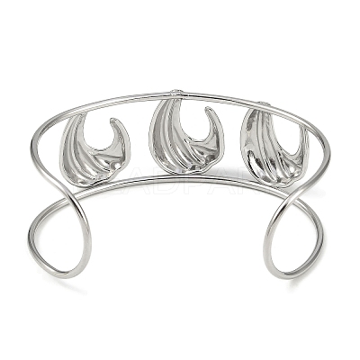 Non-Tarnish 304 Stainless Steel Wide Hollow Textured Opaen Cuff Bangles BJEW-Q348-07P-01-1
