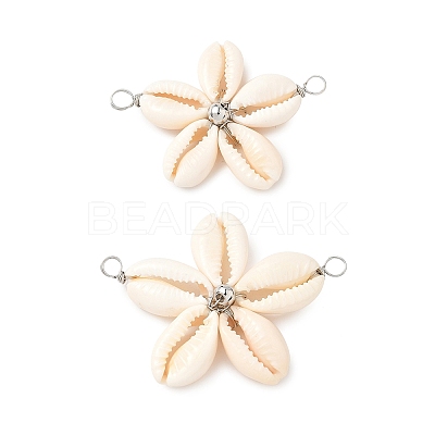 Natural Mixed Cowrie Shell Connector Charms PALLOY-JF03858-01-1
