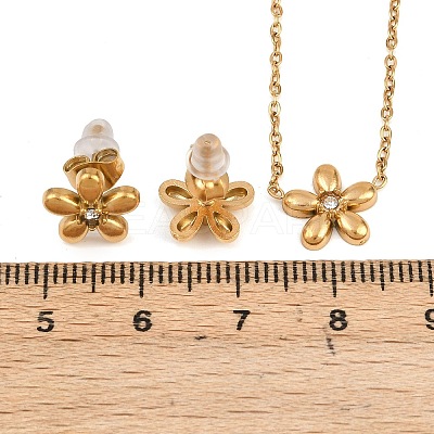 Flower 304 Stainless Steel Rhinestone Necklaces & Stud Earrings Sets for Women SJEW-K003-02G-1