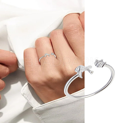 1Pc Letter Brass Rhinestone Open Cuff Rings for Women AJEW-LP0004-47A-S-1