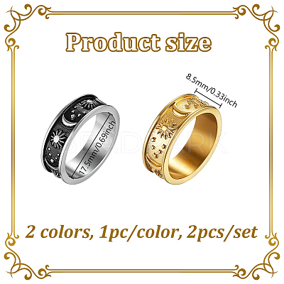 2Pcs 2 Colors Stainless Steel Finger Rings for Women Men RJEW-GO0001-01-1