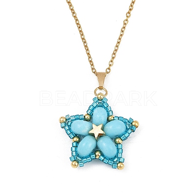 Handmade Glass Seed Beaded and Synthetic Imperial Jasper Dyed Beads Star Pendant Necklaces for Women NJEW-MZ00114-01-1