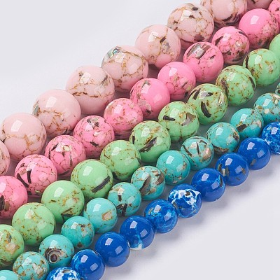 Sea Shell and Synthetic Turquoise Assembled Beads Strands G-G758-M-6mm-1