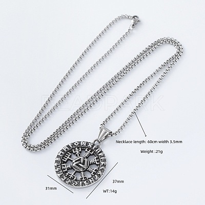 Vintage 304 Stainless Steel Pirate Rune Viking Compass Pendant Necklaces for Men Women AZ8972-1