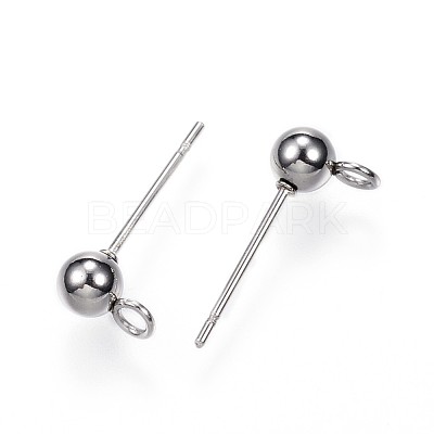 Non-Tarnish 304 Stainless Steel Ball Stud Earring Findings X-STAS-G099-09P-1
