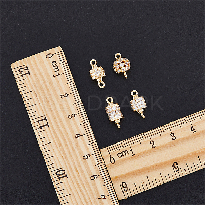 8Pcs 4 Styles Brass Micro Pave Clear Cubic Zirconia Connector Charms KK-DC0003-36-1