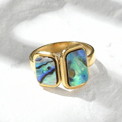 Rectangle 304 Stainless Steel Paua Shell Cuff Rings for Women RJEW-G346-04G-01-1