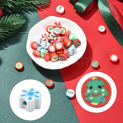 50Pcs 10 Styles Christmas Theme Handmade Polymer Clay Beads CLAY-YW0002-02-1