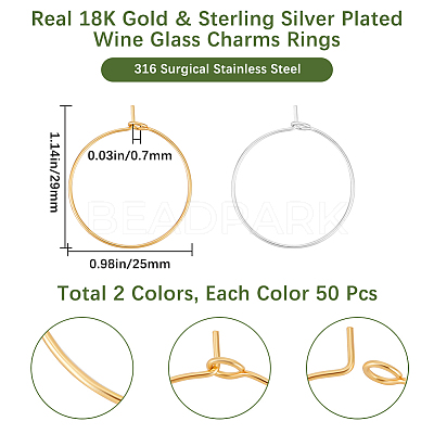 100Pcs 2 Colors 316 Surgical Stainless Steel Wine Glass Charms Rings STAS-BBC0005-95B-1