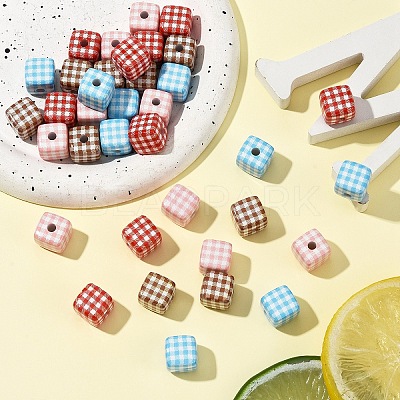 10Pcs Printed Opaque Acrylic Beads MACR-YW0004-19E-1