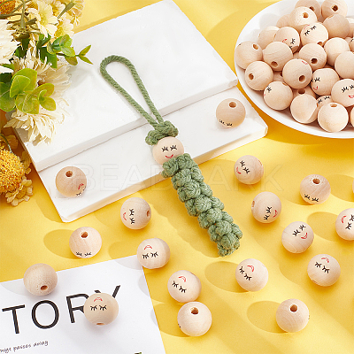 100Pcs Printed Wood Beads WOOD-PH0002-67-1
