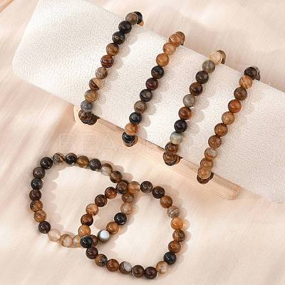 Natural Striped Agate/Banded Agate Beaded Stretch Bracelets X-BJEW-Q692-03I-1