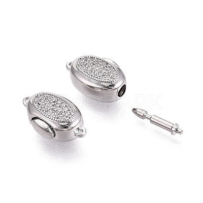 Brass Micro Pave Clear Cubic Zirconia Box Clasps KK-Q074-06P-1
