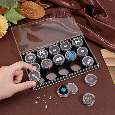 15 Slots Mini Round Plastic Jewelry Screw Top Bead Jars Sets with Velvet Inside AJEW-WH0472-42C-1