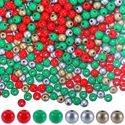 1200Pcs 4 Colors Christmas Themed Opaque Acrylic Beads MACR-SC0001-41-1