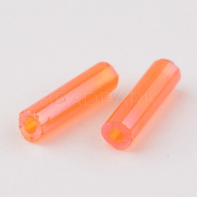 Transparent Colours Rainbow Glass Bugle Beads X-TSDB6MM169-1
