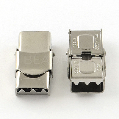 Tarnish Resistant Smooth Surface 201 Stainless Steel Watch Band Clasps STAS-R063-86-1