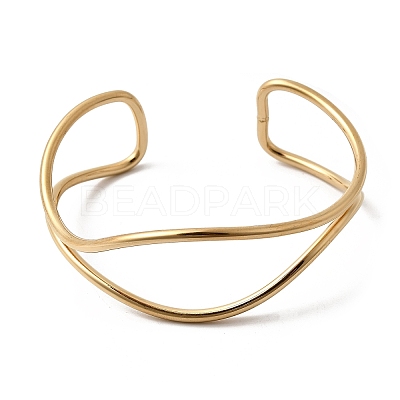 304 Stainless Steel Cuff Bangles for Women BJEW-Z150-01G-02-1
