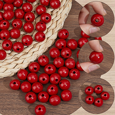 Spray Painted Round Natural Schima Wood Beads WOOD-PA0001-81C-02-1
