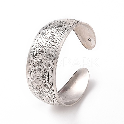 Bohemia Tibetan Style Alloy Thick Open Cuff Bangle for Women BJEW-E002-01AS-01-1