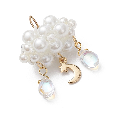 Pearlized Glass Pearl Beads Pendants PALLOY-MZ01101-03-1