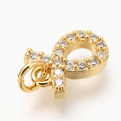 Brass Micro Pave Clear Cubic Zirconia Charms ZIRC-O036-30G-E-1