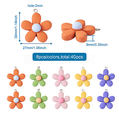 40Pcs 5 Colors Resin Pendants RESI-TA0001-40-1