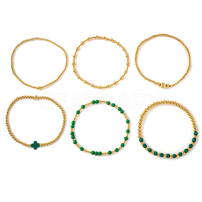6Pcs St. Patrick's Day Brass & Glass Seed Bead Stretch Bracelets for Women MR9061-8-1