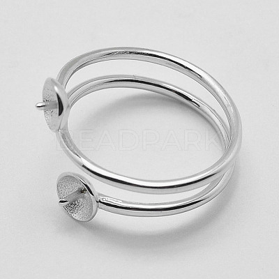 Anti-Tarnish Rhodium Plated 925 Sterling Silver Finger Design Ring Mounts Fittings with Pearl Seat X-STER-A070-040-1