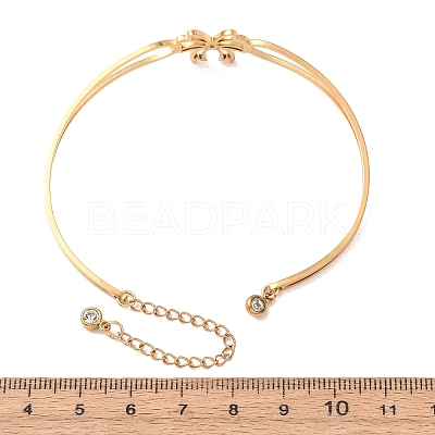 Bowknot 304 Stainless Steel & Rhinestone Cuff Bangles for Women BJEW-Z176-02G-1