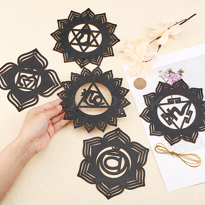 Wooden Bohemian Meditation Energy Symbol Cup Mats DJEW-WH0034-65A-1