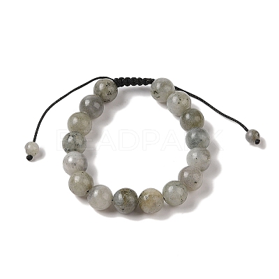10mm Round Natural Labradorite Braided Bead Bracelets BJEW-C067-01C-14-1