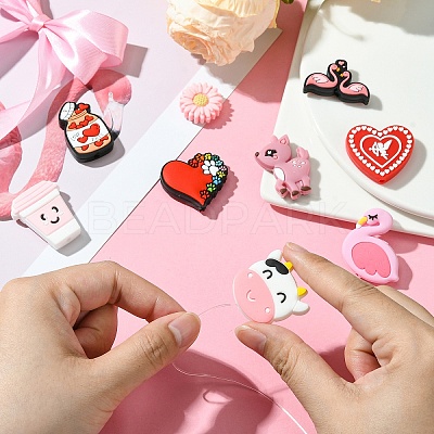 10Pcs 10 Styles Valentine's Day theme Food Grade Eco-Friendly Silicone Focal Beads SIL-YW0001-33-1