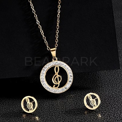 Ring 201 Stainless Steel Crystal Rhinestone Pendant Necklaces & Stud Earrings Sets FS-WGA12F6-09-1