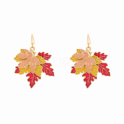 Alloy Enamel Maple Leaf Dangle Earrings for Women WG7F916-01-1