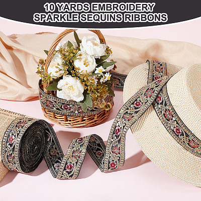Sparkle Polyester Flower Embroidery Ribbons SRIB-WH0011-266B-1