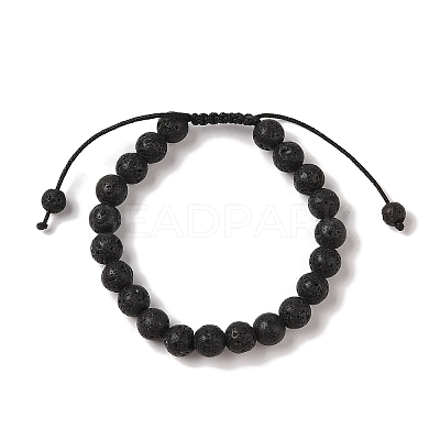 8mm Round Natural Lava Rock Braided Bead Bracelets X-BJEW-C067-01B-09-1
