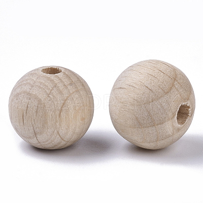 Natural Beech Wood Beads WOOD-T020-01A-1