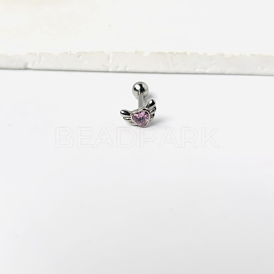 Angel Wing Heart 316L Surgical Stainless Steel Pave Cubic Zirconia Tongue Rings FS-WG901EE-06-1