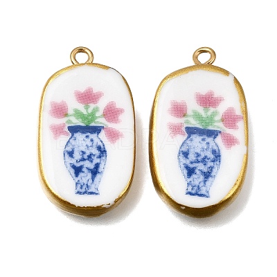 Fruit & Floral & Animals Printed Handmade Porcelain Pendants STAS-Z207-01G-07-1