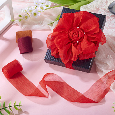 3 Rolls 3 Colors Wrinkle Polyester Ribbon OCOR-TA0002-98D-1