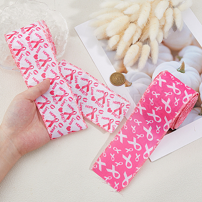 2Rolls 2 Colors Awareness Ribbon Pattern Polyester Ribbon OCOR-DC0001-31-1