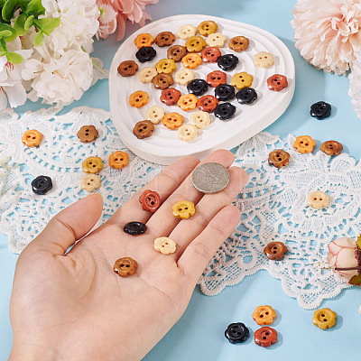 120Pcs 6 Colors 2-Hole Wood Flower Buttons BUTT-TA0001-40A-1