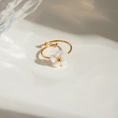 304 Stainless Steel Shell Ring RJEW-D305-05G-1